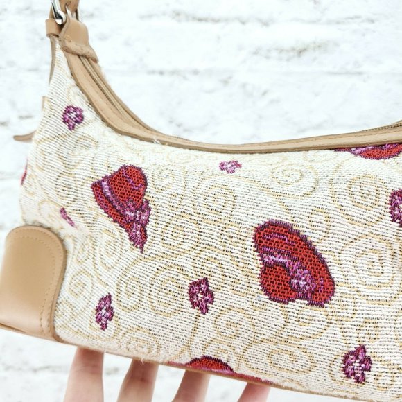 Womens Cream Red Embroidered Adjustable Shoulder Strap Baguette Handbag … - Picture 5 of 14